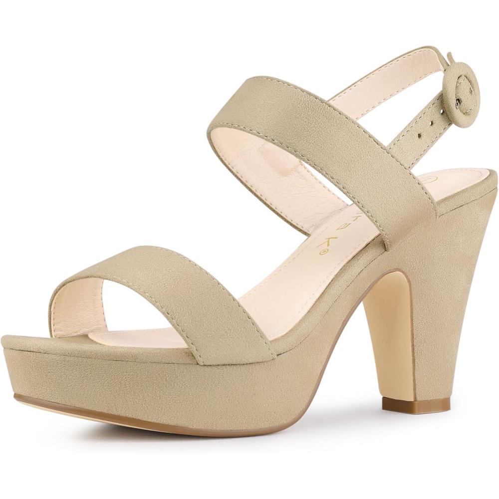 imageAllegra K Womens Slingback Platform Heels Chunky High Heel SandalsBeige
