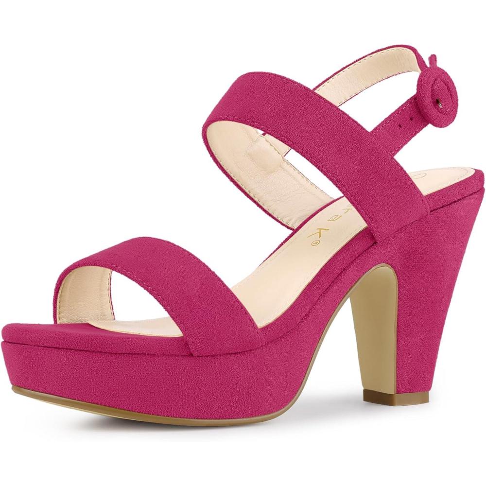imageAllegra K Womens Slingback Platform Heels Chunky High Heel SandalsHot Pink