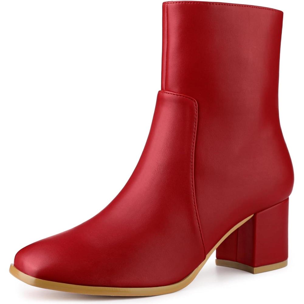 imageAllegra K Womens Square Toe Side Zip Block Heel Ankle BootsRed