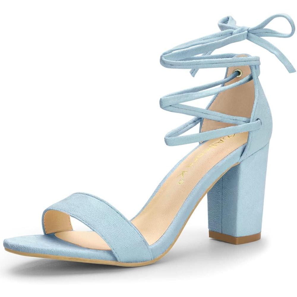 imageAllegra K Womens Tie Up Strappy Heels Chunky High Heels SandalSky Blue