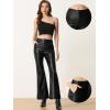imageAllegra K Faux Leather Casual Pant for Womens High Waist Bell Bottom Flared Long PU TrouserBlack