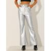 imageAllegra K Faux Leather Casual Pant for Womens High Waist Bell Bottom Flared Long PU TrouserSilver