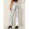 imageAllegra K Faux Leather Casual Pant for Womens High Waist Bell Bottom Flared Long PU TrouserSilver