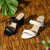 imageAllegra K Womens Braided Heeled Slip on Chunky Heel Slide SandalsWhite