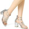 imageAllegra K Womens Cage Strappy Gladiators Chunky Heels SandalsSilver White