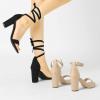 imageAllegra K Womens Lace Up and Ankle Strap Chunky Heel SandalsBeige