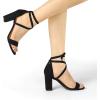 imageAllegra K Womens Lace Up and Ankle Strap Chunky Heel SandalsBlack