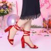 imageAllegra K Womens Lace Up and Ankle Strap Chunky Heel SandalsRed