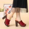 imageAllegra K Womens Open Toe Platform Block Heel Slides SandalsRed