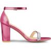 imageAllegra K Womens Rhinestone Ankle Strap Chunky Heels SandalsHot Pink
