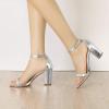 imageAllegra K Womens Rhinestone Ankle Strap Chunky Heels SandalsSilver