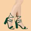 imageAllegra K Womens Tie Up Strappy Heels Chunky High Heels SandalGreen
