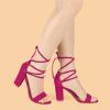 imageAllegra K Womens Tie Up Strappy Heels Chunky High Heels SandalHot Pink