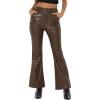 imageAllegra K Faux Leather Casual Pant for Womens High Waist Bell Bottom Flared Long PU TrouserCoffee