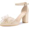 imageAllegra K Womens Bow Heels Closed Toe Chunky Heel Pumps SandalsBeige