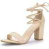 imageAllegra K Womens Tie Up Strappy Heels Chunky High Heels SandalBeige