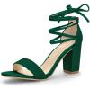 imageAllegra K Womens Tie Up Strappy Heels Chunky High Heels SandalGreen