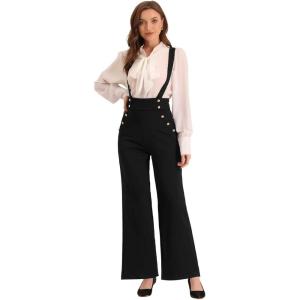 imageAllegra K Casual Office Jumpsuits for Womens Adjustable Straps Wide Leg Suspenders Pants OverallBlack