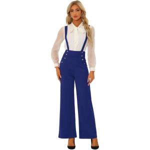 imageAllegra K Casual Office Jumpsuits for Womens Adjustable Straps Wide Leg Suspenders Pants OverallBlue
