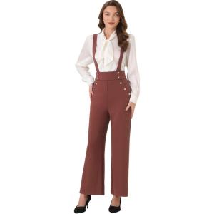 imageAllegra K Casual Office Jumpsuits for Womens Adjustable Straps Wide Leg Suspenders Pants OverallBrown