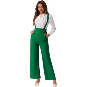imageAllegra K Casual Office Jumpsuits for Womens Adjustable Straps Wide Leg Suspenders Pants OverallDark Green