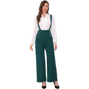 imageAllegra K Casual Office Jumpsuits for Womens Adjustable Straps Wide Leg Suspenders Pants OverallGreen