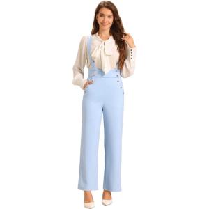 imageAllegra K Casual Office Jumpsuits for Womens Adjustable Straps Wide Leg Suspenders Pants OverallLight Blue