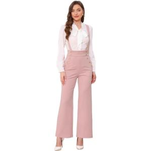 imageAllegra K Casual Office Jumpsuits for Womens Adjustable Straps Wide Leg Suspenders Pants OverallPink
