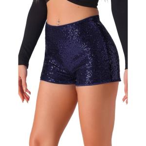 imageAllegra K Sequin Shorts for Women High Waist Party Night Out Concert Outfit Sparkly Mini ShortsDark Blue