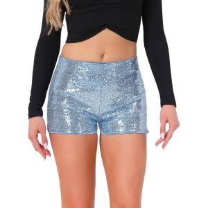 imageAllegra K Sequin Shorts for Women High Waist Party Night Out Concert Outfit Sparkly Mini ShortsLight Blue