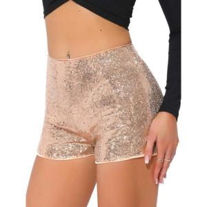 imageAllegra K Sequin Shorts for Women High Waist Party Night Out Concert Outfit Sparkly Mini ShortsRose Gold