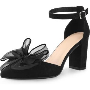 imageAllegra K Womens Bow Heels Closed Toe Chunky Heel Pumps SandalsBlack