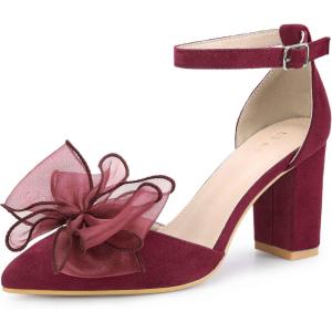 imageAllegra K Womens Bow Heels Closed Toe Chunky Heel Pumps SandalsBurgundy