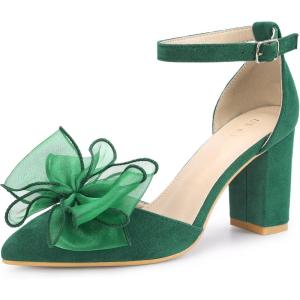imageAllegra K Womens Bow Heels Closed Toe Chunky Heel Pumps SandalsGreen