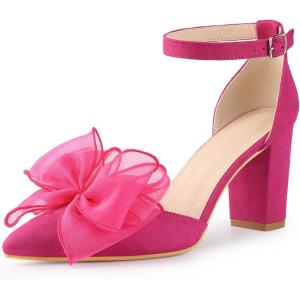 imageAllegra K Womens Bow Heels Closed Toe Chunky Heel Pumps SandalsHot Pink