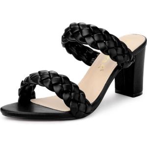 imageAllegra K Womens Braided Heeled Slip on Chunky Heel Slide SandalsBlack