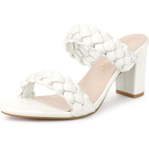 imageAllegra K Womens Braided Heeled Slip on Chunky Heel Slide SandalsWhite
