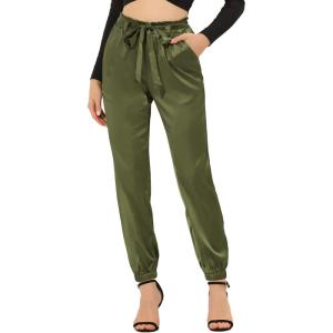 imageAllegra K Womens Casual High Waisted Ankle Length Bow Tie Waist Satin Pants with Pocket