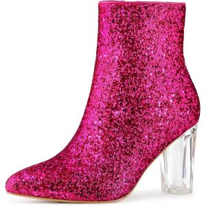 imageAllegra K Womens Clear Block Heel Glitter Ankle BootsHot Pink