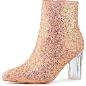 imageAllegra K Womens Clear Block Heel Glitter Ankle BootsOrange