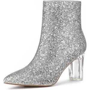 imageAllegra K Womens Clear Block Heel Glitter Ankle BootsSilver