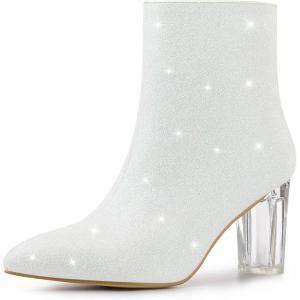 imageAllegra K Womens Clear Block Heel Glitter Ankle BootsWhite