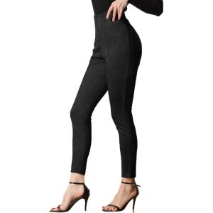 imageAllegra K Womens Faux Suede Leggings High Waisted Stretch Casual Faux Leather Pants for WomenBlack