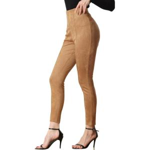 imageAllegra K Womens Faux Suede Leggings High Waisted Stretch Casual Faux Leather Pants for WomenBrown