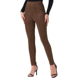 imageAllegra K Womens Faux Suede Leggings High Waisted Stretch Casual Faux Leather Pants for WomenCoffee