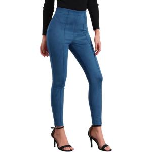 imageAllegra K Womens Faux Suede Leggings High Waisted Stretch Casual Faux Leather Pants for WomenDark Blue