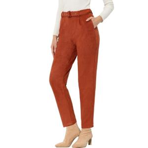 imageAllegra K Womens Faux Suede Pants Casual High Waist Belted Straight Legs Trousers Small Caramel
