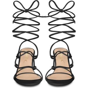 imageAllegra K Womens Lace Up Open Toe Strappy Stiletto Heels SandalsBlack