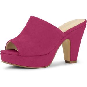 imageAllegra K Womens Open Toe Platform Chunky Heel Slides SandalsHot Pink