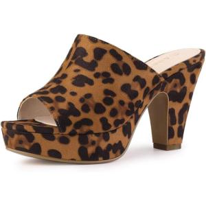 imageAllegra K Womens Open Toe Platform Chunky Heel Slides SandalsLeopard